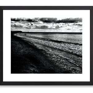 Beach waterfront black and white digital download, nature printable wall art, water photography, black and white digital print, beach art.