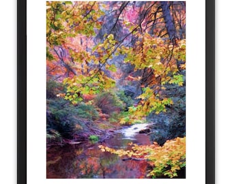 Download digitale di foresta autunnale, stampa di foglie autunnali su parete, fotografia in streaming, stampa digitale artistica, stampa fotografica di dipinti colorati.