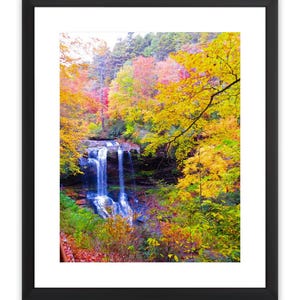 Autumn leaves waterfall digital download, fall waterfall printable wall art, nature photography, colourful digital print, vibrant art print.