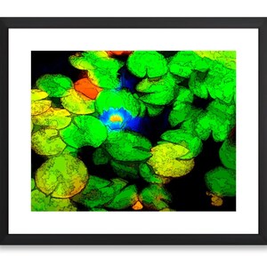 Surreal water lilies digital download, lily pad printable wall art, nature photography, abstract digital print, flower art print, green.
