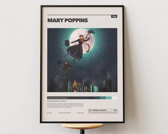 Mary Poppins Poster, Vintage Film, Movie Print Art, Robert Stevenson, Kids Room Idea