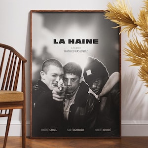 Póster de La Haine, regalo para amantes del cine, decoración del hogar, póster retro, decoración de pared, Mathieu Kassovitz, Vincent Cassel, arte de pared imprimible, regalo para él