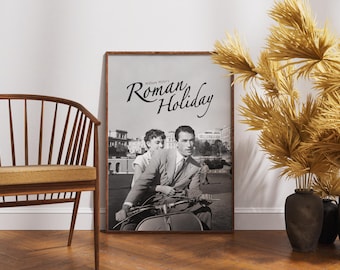 Roman Holiday Poster, Retro Movie, Vintage Film, Audrey Hepburn, Gregory Peck, Romantic Comedy