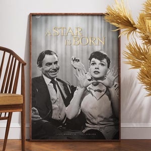 A Star is Born Poster, Retro Movie Poster, Vintage Poster, Judy Garland, James Mason, Gift for Her, Wall Art, Home Decor, Black and White