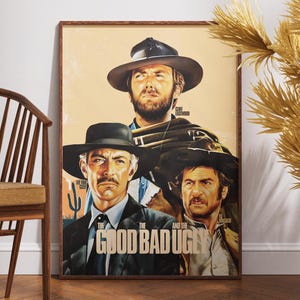 The Good, The Bad, And The Ugly Poster, Retro Movie Poster, Vintage Poster, Sergio Leone, Clint Eastwood, Gift for Him, Wall Art, Home Decor