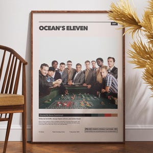 Póster de la película Ocean's Eleven, póster de cine, arte mural, póster retro, póster vintage, George Clooney, Brad Pitt, Matt Damon, póster con idea de regalo