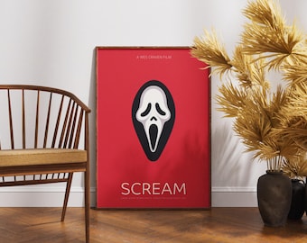 Póster de Scream, Impresión minimalista de película, Decoración de pared de terror