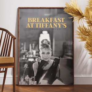 Breakfast at Tiffany&#39;s Poster, Retro Movie Poster, Vintage Poster, Audrey Hepburn, Black and White, Wall Art, Home Decor, Gift for Her