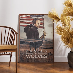 Poster di Balla coi lupi, stampa del film, arte murale retrò, Kevin Costner, decorazioni per film classici