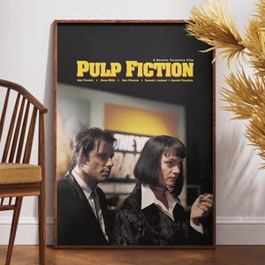 Pulp Fiction Movie Poster, Tarantino Film, Retro Movie Poster, Wall Art, Minimalist Poster, John Travolta, Uma Thurman, Samuel L. Jackson
