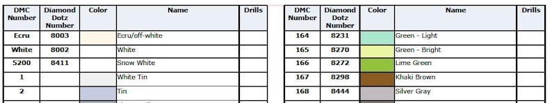 DMC and Diamond Dotz Color Chart - Etsy