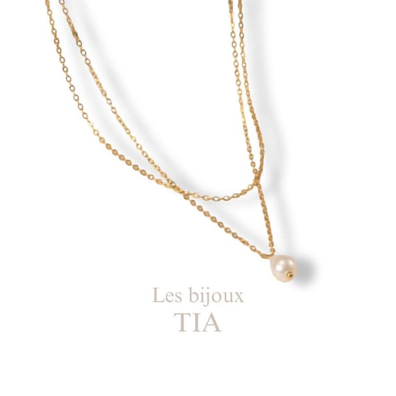 淡水パール付き重ね金メッキステンレススチールネックレス、18K 