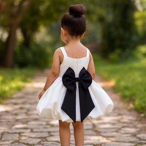 White Flower Girl Dress With Black Bow - Etsy White Flower Girl Dress With Black Bow - Etsy