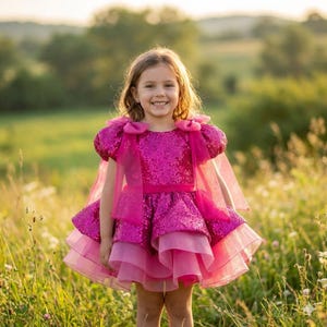Fuchsia paillettenjurk voor peuters: chiffon strik feestjurk prinses meisjesjurk