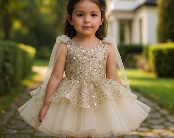 gold dress 3t Shimmer Party for Toddler, Girls' Size 2T, 3T, 4T fancy golden frock for baby girl