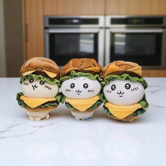 ちいかわハンバーガーぬいぐるみ、かわいいハチワレ取り外し可能な 