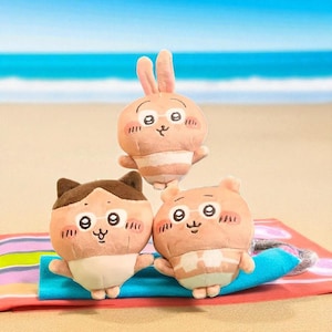 Chiikawa Usagi Hachiware Cartoon Beach, Student School Bag Keychain Pendant, Decoration Sunburn Plush Toy Doll, Children Daily Surprise Gift