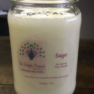 Sage Soy Candle, Soy Candles, Handmade Soy Candles, Soy Candle, Sage Candle, Aromatherapy Candle, Meditation Candle, Sage, Cleansing Candle