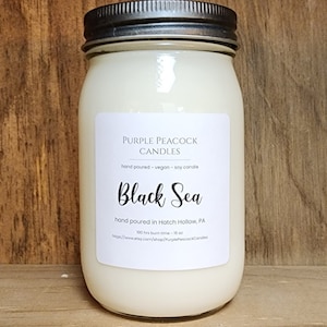 Black Sea Soy Candle,  Be seduced with this sweet yet salty oceanic scent combined with amber and vanilla.