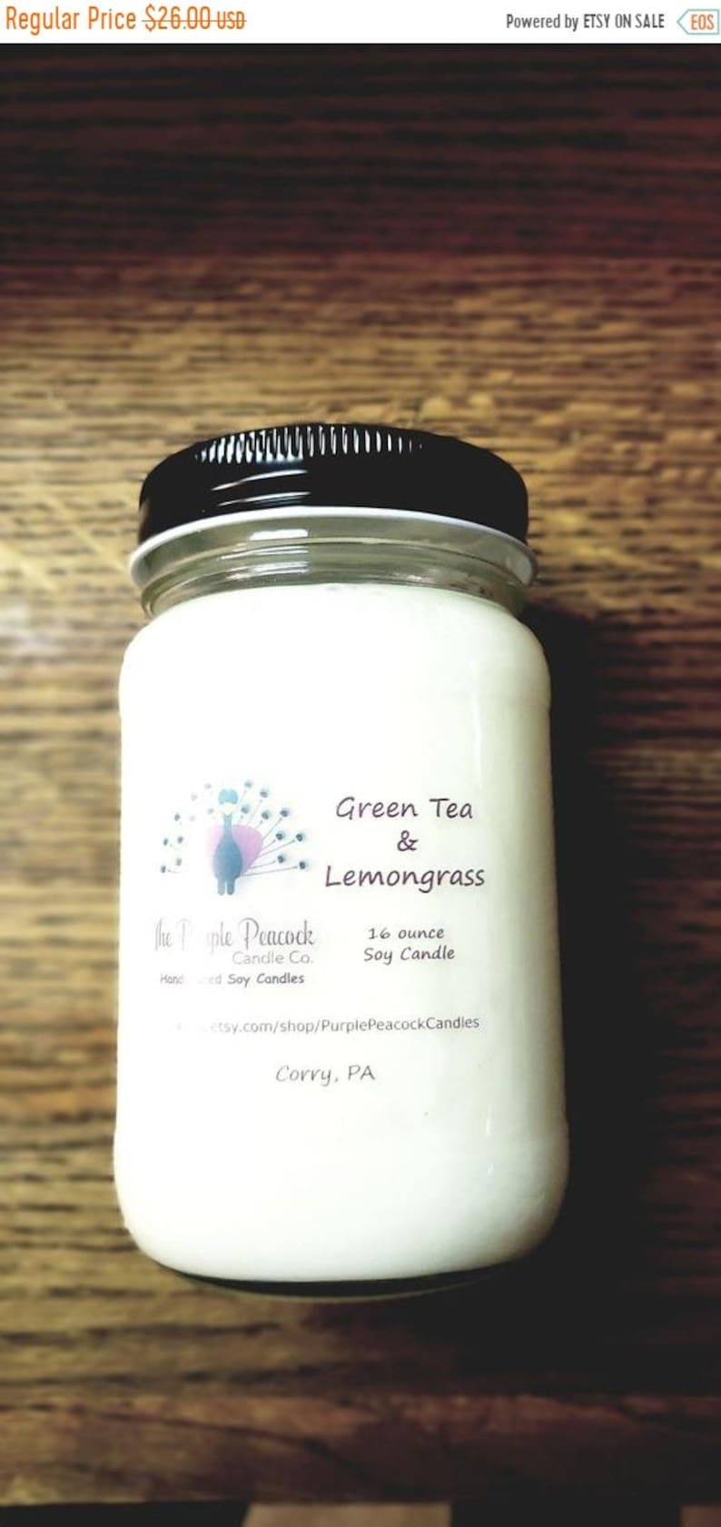 Green Tea /& Lemongrass Soy Candle Soy Candles Handmade Soy Candle Herbal Soy Candle Lemongrass Soy Candle Green Tea Soy Candle