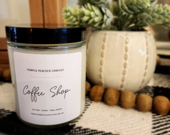 Coffee Shop Soy Candle ~  freshly ground coffee beans brewed with caramel and a spoonful of sugar, milk and vanilla.