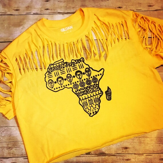 Ripped Yellow Africa T-shirt. Cropped Destroyed Tee