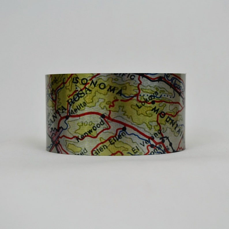Sonoma Mountains California Map Cuff Bracelet Santa Rosa Napa