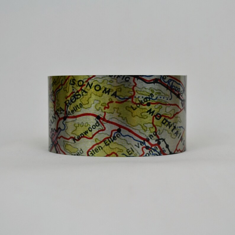 Sonoma Mountains California Map Cuff Bracelet Santa Rosa Napa