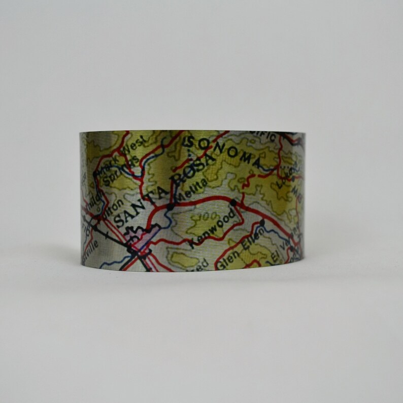 Sonoma Mountains California Map Cuff Bracelet Santa Rosa Napa
