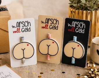 Money gift for a birthday, ass full of money, funny money gift, money holder for rolled-up banknotes, gift voucher packaging
