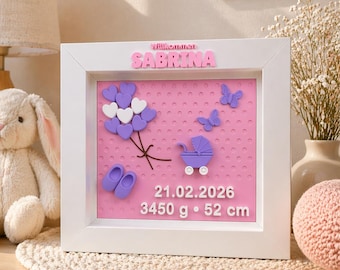 Birth announcement plaque for girls, 3D printed, gift for birth, christening gift, nursery decor & birth data sign