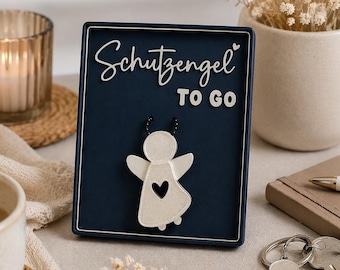 Guardian Angel to Go Pendant with Inscription Tray, Detachable Angel Keyring, Gift for Baptism, Exam or Communion