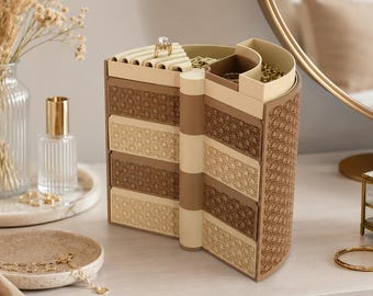 Jewelry box with 5 rotating levels – jewelry storage for rings, earrings, necklaces and bracelets