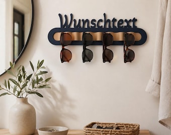 Wall-mounted glasses holder · personalized with custom text for 4 sunglasses, hallway and dressing room