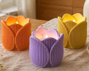 Portavelas de tulipán para velas LED, juego de decoración primaveral, regalo para mamá, decoración de mesa moderna con variedad de colores y acabados.