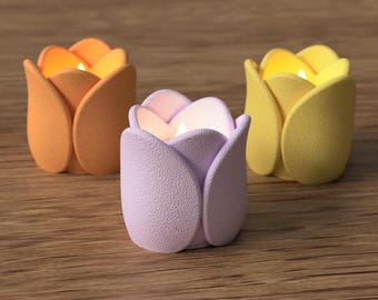 Tulip tealight holder for LED tealights · Spring decoration, table decoration and gift for mom