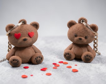 Bear keychain · Teddy bear pendant with heart eyes, gift for couples or bag