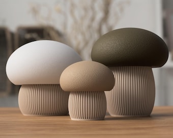 Mushroom container · Japandi decoration with beige base and colored lid for autumn & winter