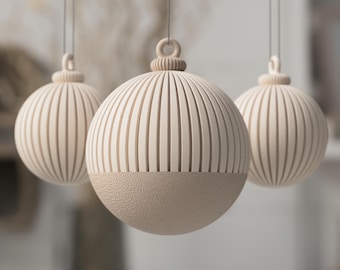 Set of 1-10 Christmas baubles, 5-7 cm · Japandi decorative ornament · Ribbed matte design · 3D printed gift box bauble