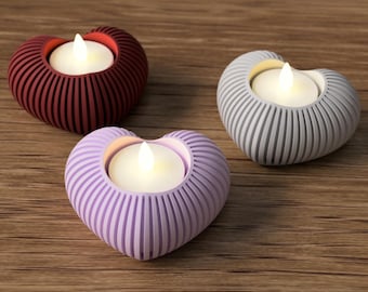 Heart-shaped tealight holder, Japandi style, 1 piece, 2 & 3 piece set, LED tealight holder, gift idea, color selection