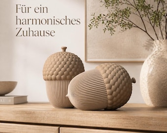 Scatola a forma di ghianda come decorazione autunnale con tappo a vite, moderna decorazione in stile giapponese per tavolo, mensola e accogliente contenitore autunnale