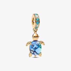S925 sterlingzilver Pandora Blue Sea Turtle Murano Glass Dangle Charm gouden hanger
