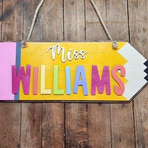 Wooden Teacher Door Hanger – 18&quot; Pencil Wall Sign, Classroom Decor, Teacher Appreciation Gift, Back to School Teacher Gift Idea