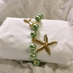 Handcrafted Bracelet in Light Green Beads and Golden Stainless Steel Charms - Elegant & Minimalist Jewelry