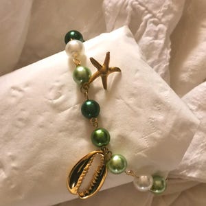 Handmade - Handcrafted Bracelet in Light Green Beads and Golden Stainless Steel Charms - Elegant & Minimalist Jewelry