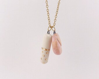 Happy pills - ceramic pendants on stainless steel chain