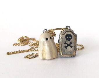 Ghost set - ceramic pendants on stainless steel chain