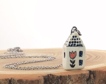 Tiny house #5 - ceramic pendant on stainless steel chain