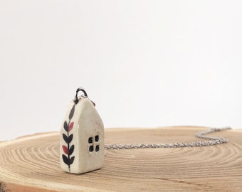 Tiny house #2 - ceramic pendant on stainless steel chain