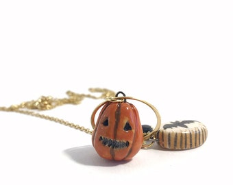 Halloween set - ceramic pendant on stainless steel chain